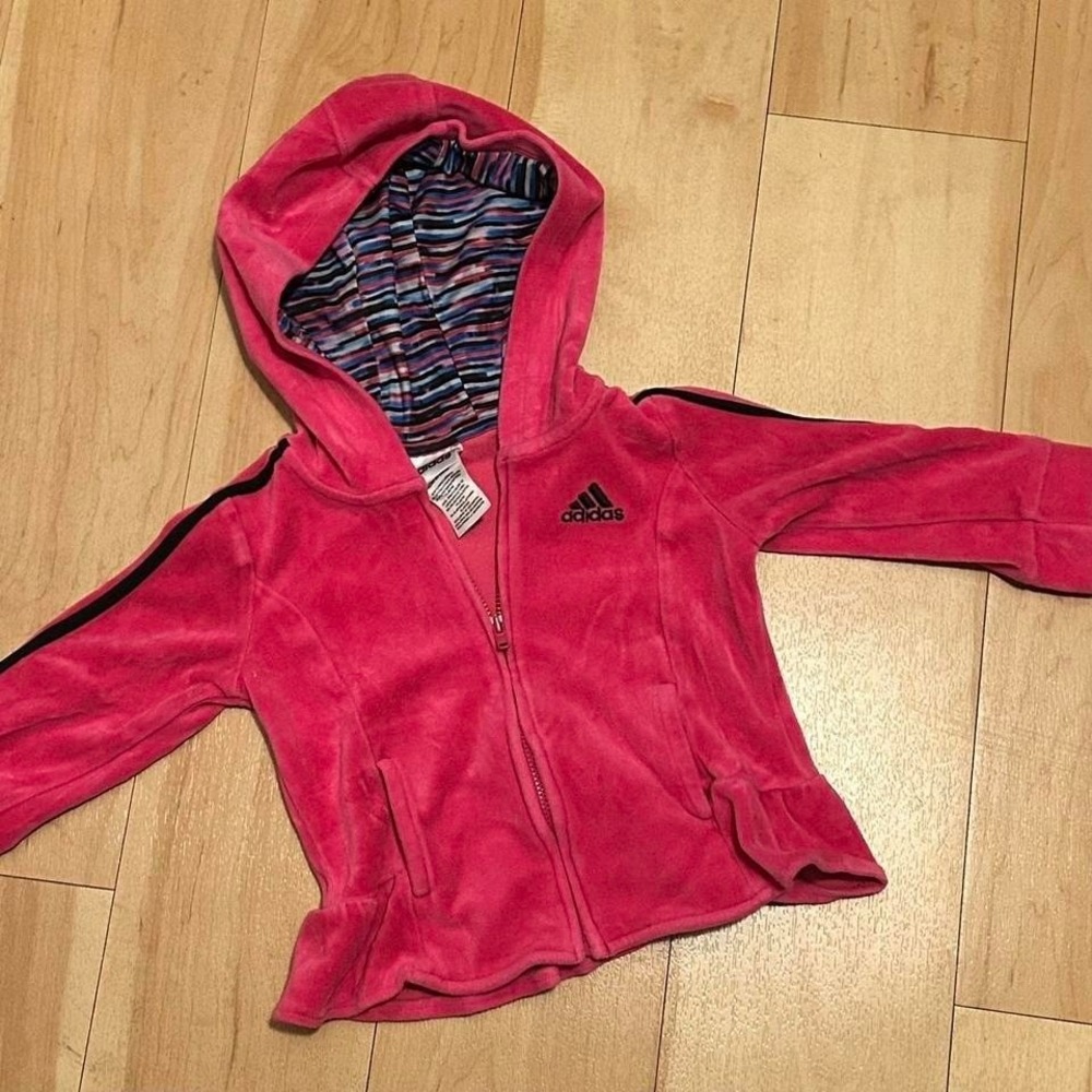 Adidas 18m girls pink‎ velour coat toddler EUC